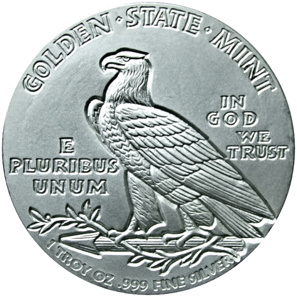 1 OZ SILVER ROUND INCUSE INDIAN DESIGN GOLDEN STATE MINT - Image 2